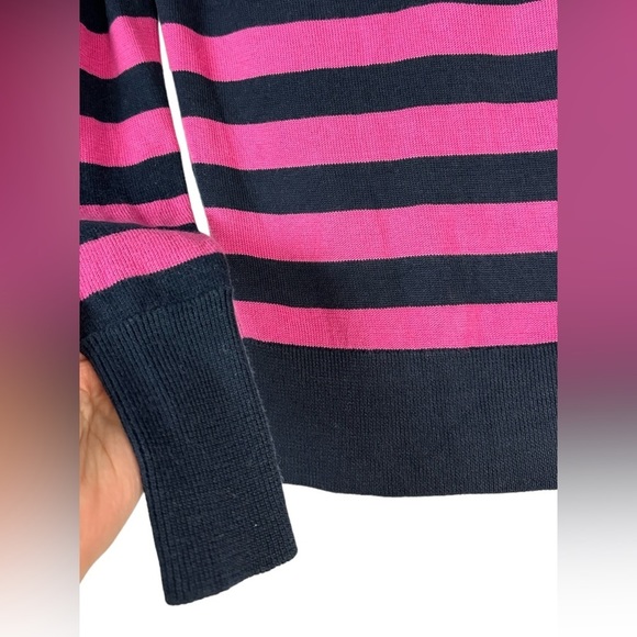 Vineyard Vines S Striped V-Neck Preppy CASHMERE Blend Pink Navy Henley Sweater - Picture 9 of 12